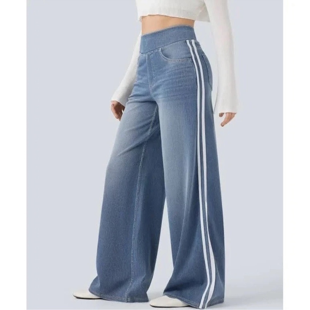 NEW! HALARA Blue Denim Jeans with White Stripes